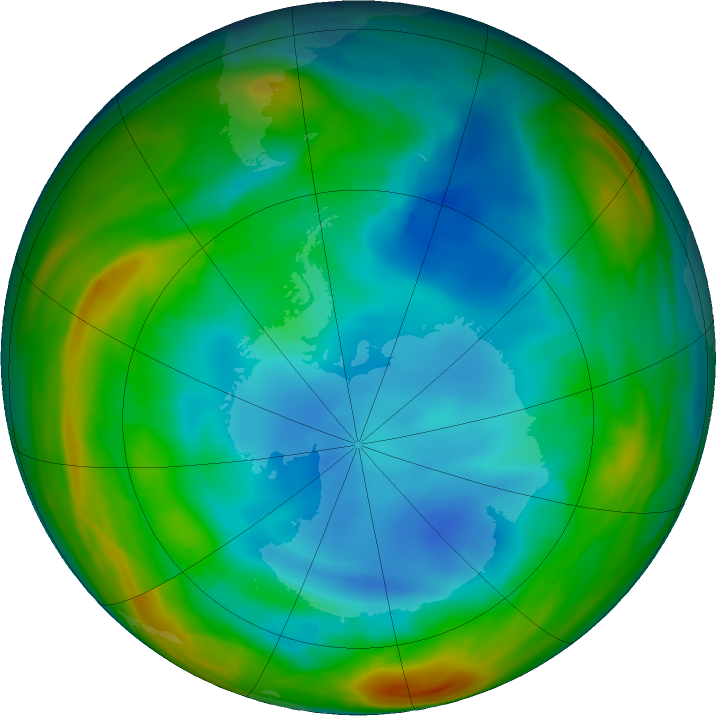 Antarctic ozone map for 22 July 2018